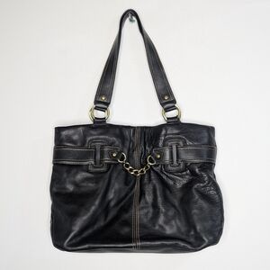AK Anne Klein black leather gold chain accent shoulder bag